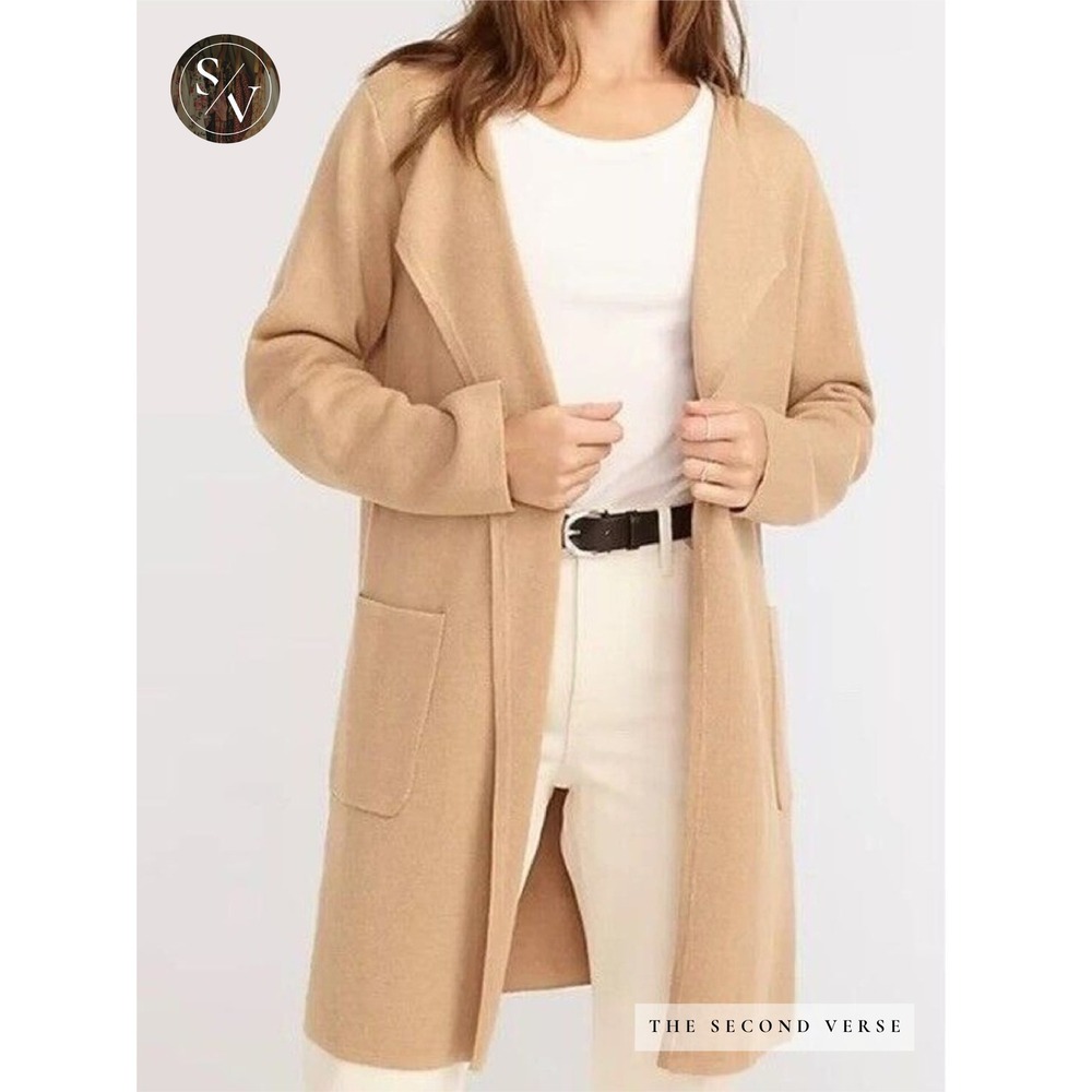 J.Crew Juliette Collarless Sweater Blazer Women Khaki Camel Merino Wool Large L